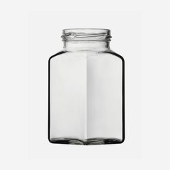 Negyszögletu üveg,312ml,fehér,száj:TO58