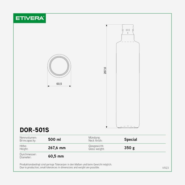 Dorica üveg,500 ml,antikzöld,szájforma:speciális