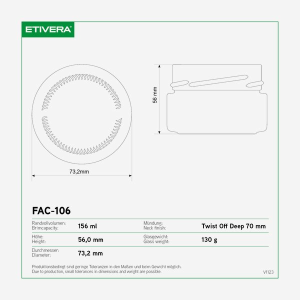 FACTUM üveg,106 ml,átlátszó,szájforma:TO70DE